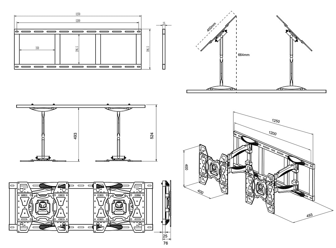 Multibrackets 2XS1250 M Pro Series Gable Mount - (32" - 50") Wall Mount Bracket Multibrackets