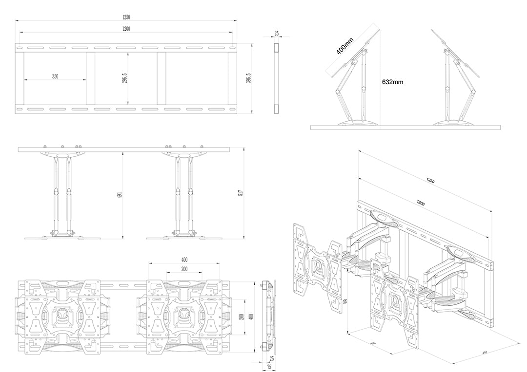 Multibrackets 2XD1250 M Pro Series Gable Mount - (32"-65") Wall Mount Bracket Multibrackets