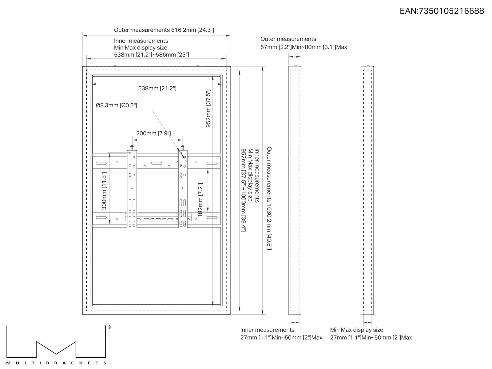Multibrackets M Pro Series Enclosure 43" Wall Slim Small White Signage Display Enclosures Multibrackets