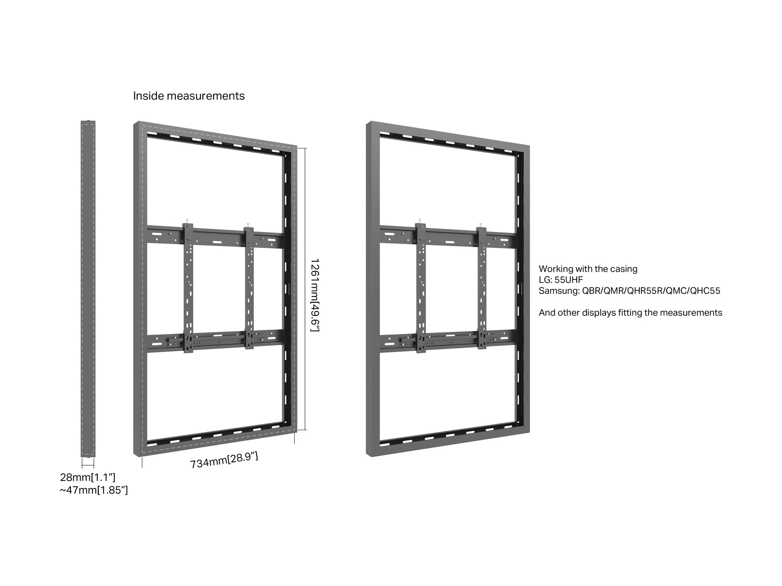 Multibrackets M Pro Series Enclosure 55" Wall Slim Medium Black Signage Display Enclosures Multibrackets