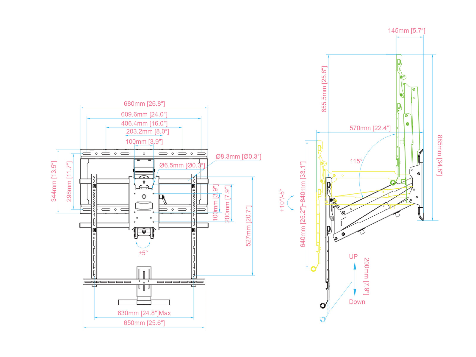 Multibrackets M Pull Down Full Motion Flexarm TV Wall Mount - 42" to 65" Screen Wall Mount Bracket Multibrackets