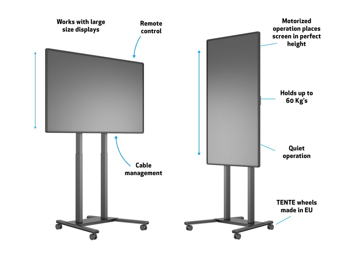 Multibrackets MB6751 M Electric Height-Adjustable Floorstand Display Trolley - Up to 37"-90" Screen Motorised Trolley Multibrackets