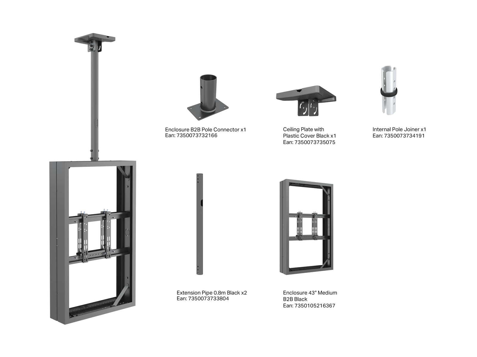 Multibrackets M Pro Series Enclosure 43" Ceilingmount Small B2B Black Signage Display Enclosures Multibrackets