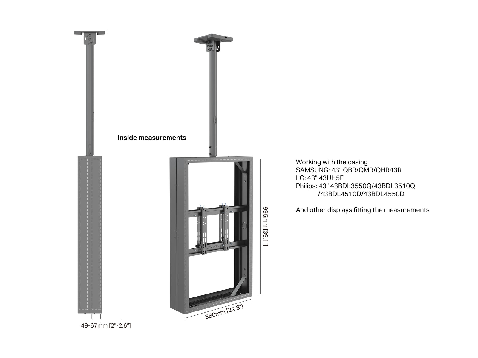 Multibrackets M Pro Series Enclosure 43" Ceilingmount Small B2B Black Signage Display Enclosures Multibrackets