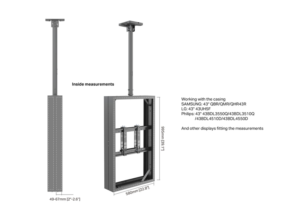Multibrackets M Pro Series Enclosure 43" Ceilingmount Small B2B Black Signage Display Enclosures Multibrackets