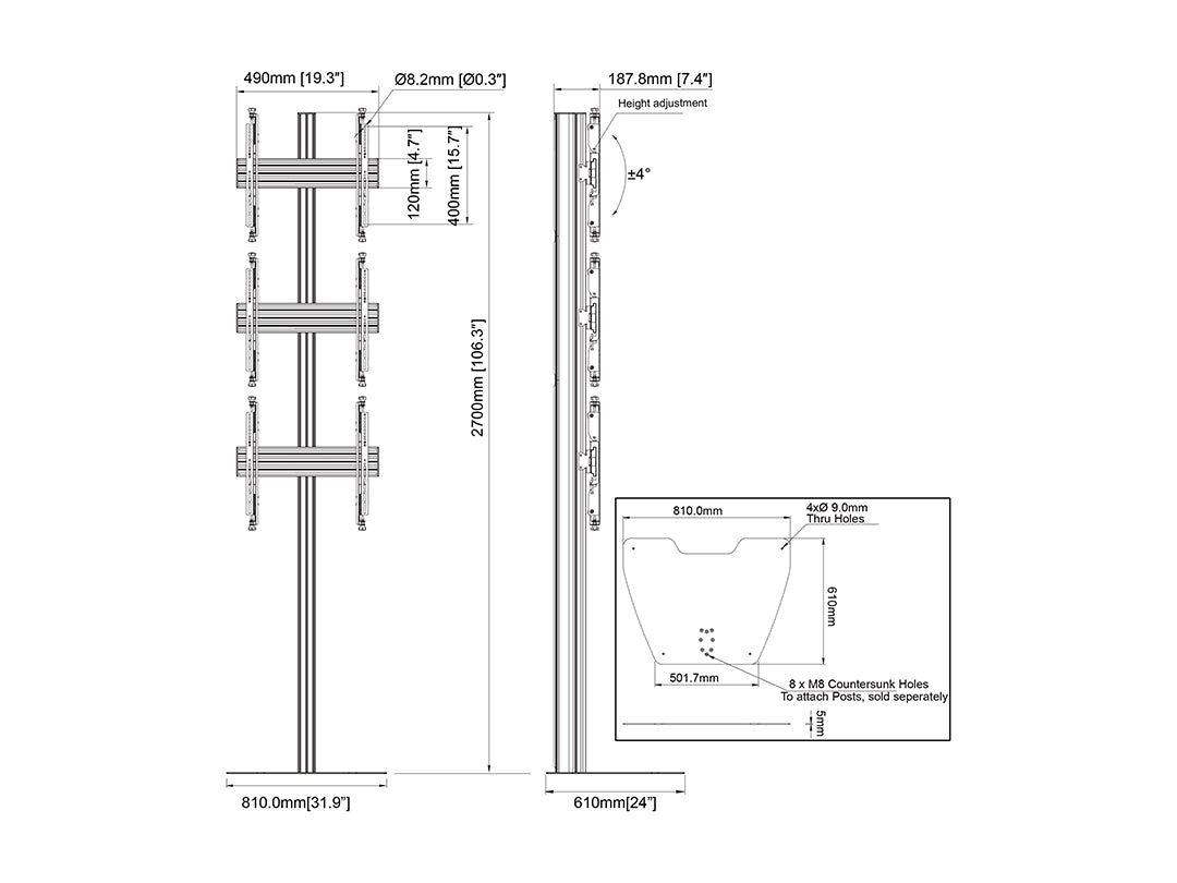 Multibrackets MBFSC3U M Floorstand Column Pro - (40"-65") Floor Stand Multibrackets
