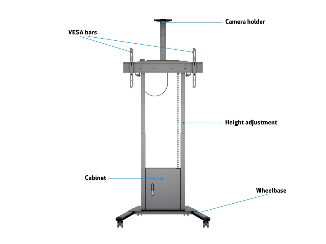 Multibrackets MB6775 Electric Height-Adjustable Display Trolley with Cam Shelf and Cabinet - Up to 42"-100" Screen Motorised Trolley Multibrackets