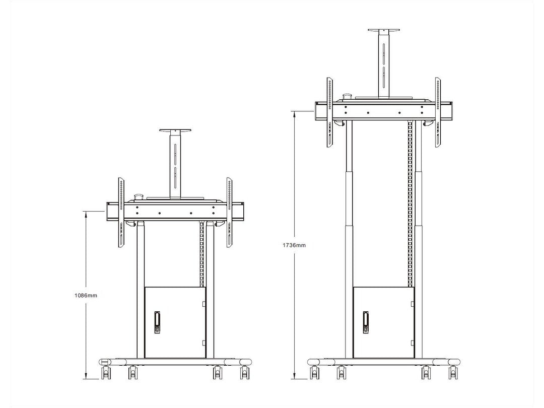 Multibrackets MB6775 Electric Height-Adjustable Display Trolley with Cam Shelf and Cabinet - Up to 42"-100" Screen Motorised Trolley Multibrackets