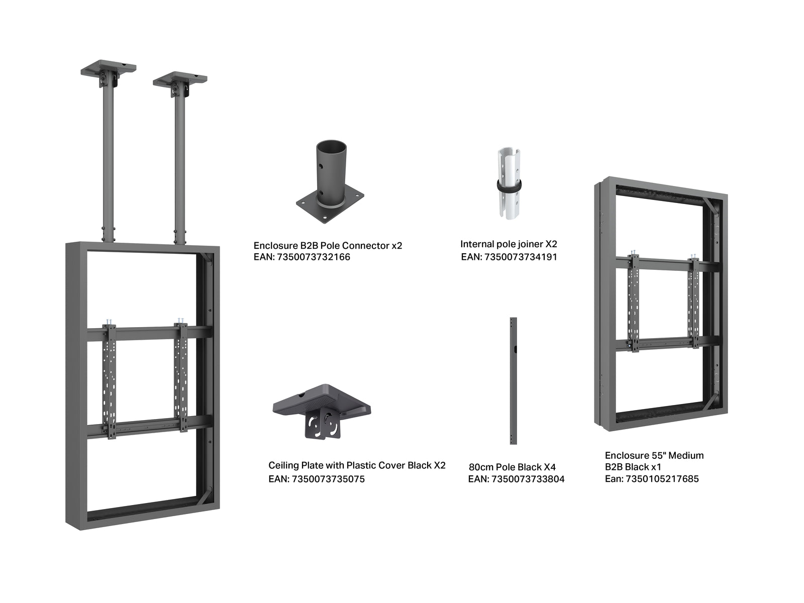 Multibrackets M Pro Series Enclosure 55" Ceiling Mount B2B Medium Black Signage Display Enclosures Multibrackets