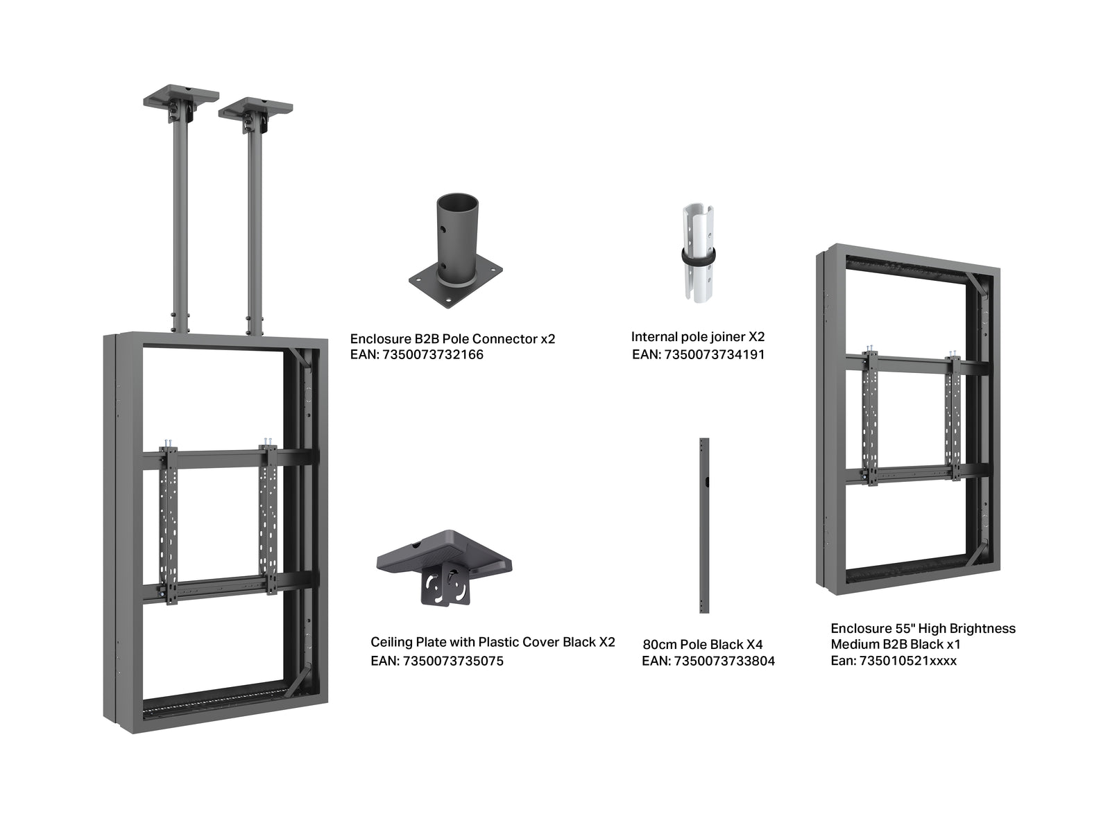 Multibrackets M Pro Series Enclosure 55" B2B High Brightness Wall Medium Black Signage Display Enclosures Multibrackets