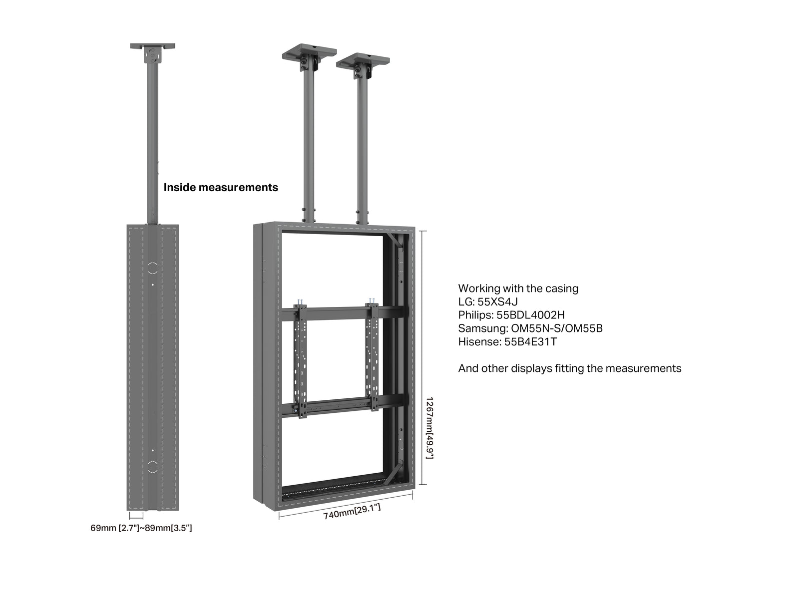 Multibrackets M Pro Series Enclosure 55" B2B High Brightness Wall Medium Black Signage Display Enclosures Multibrackets