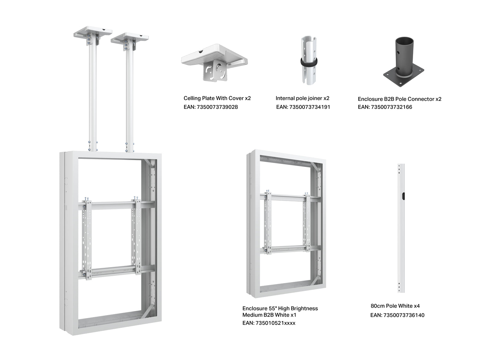 Multibrackets M Pro Series Enclosure 55" B2B High Brightness Wall Medium White Signage Display Enclosures Multibrackets