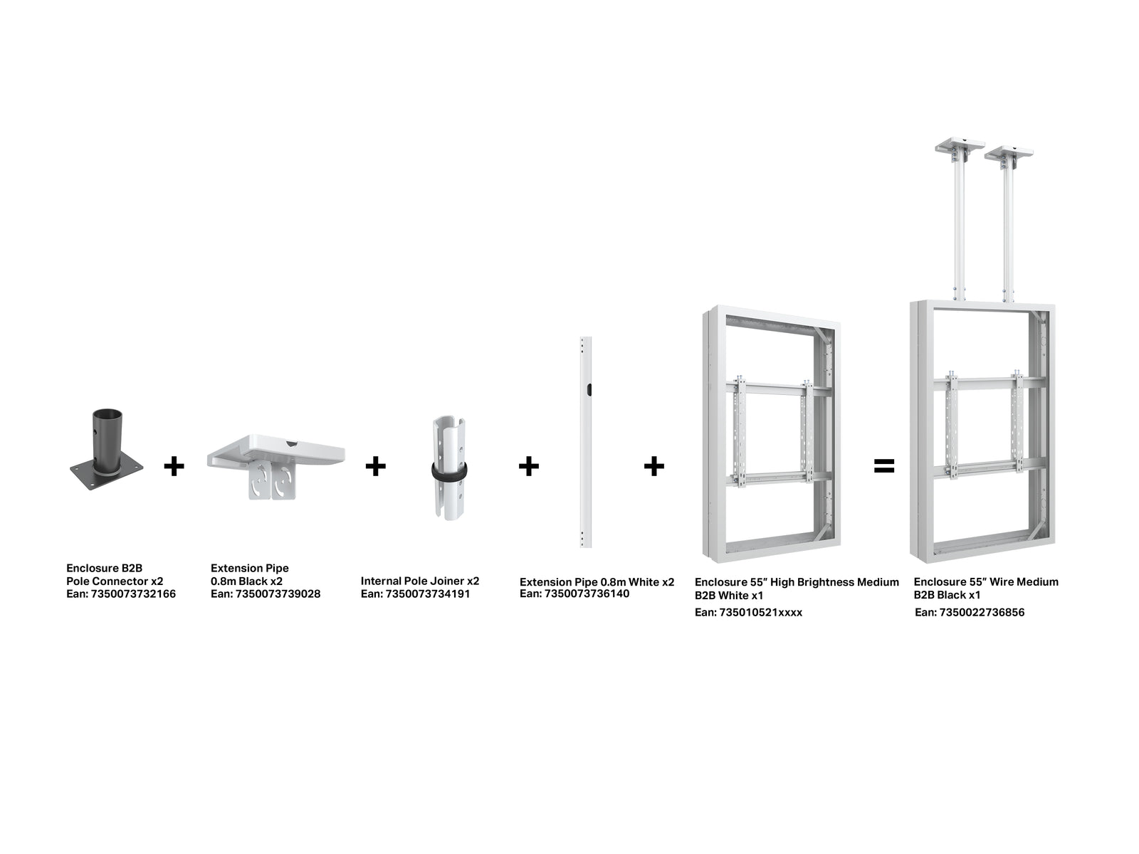 Multibrackets M Pro Series Enclosure 55" B2B High Brightness Wall Medium White Signage Display Enclosures Multibrackets