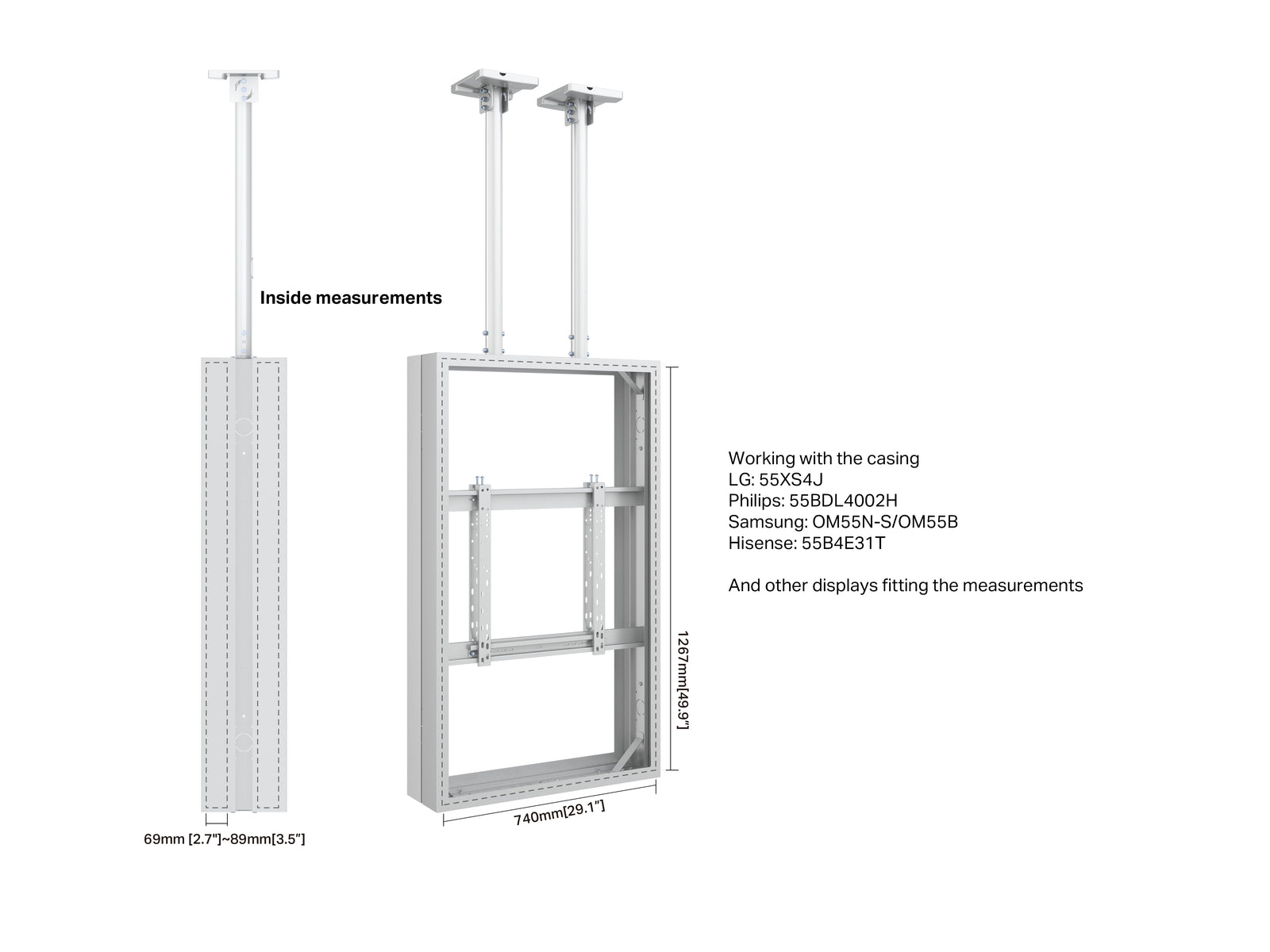 Multibrackets M Pro Series Enclosure 55" B2B High Brightness Wall Medium White Signage Display Enclosures Multibrackets