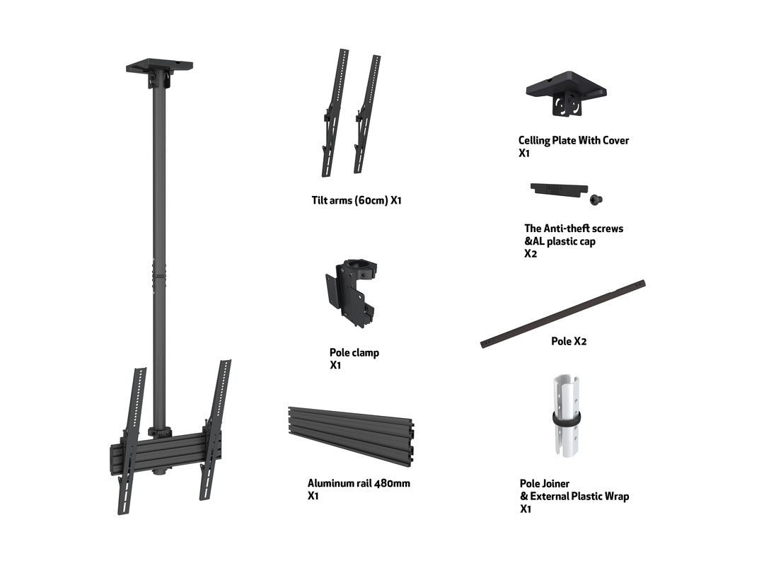 Multibrackets 42"-75" - 1.5m Portrait Display Ceiling Mount Pro Ceiling Mount Bracket Multibrackets
