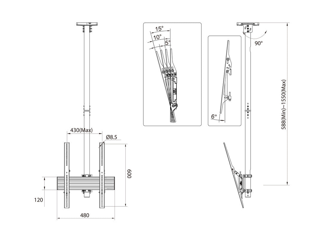 Multibrackets 42"-75" - 1.5m Portrait Display Ceiling Mount Pro Ceiling Mount Bracket Multibrackets