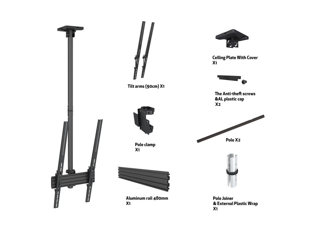 Multibrackets 42" - 75" MBC1UP 1.5m Pole Display Ceiling Mount Pro Ceiling Mount Bracket Multibrackets