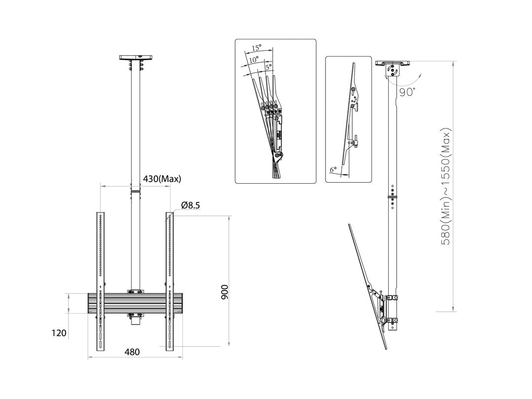 Multibrackets 42" - 75" MBC1UP 1.5m Pole Display Ceiling Mount Pro Ceiling Mount Bracket Multibrackets
