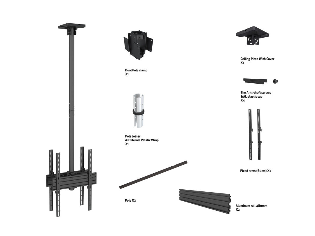 Multibrackets 40" - 75" MBC1UX2P 1.5m Display Ceiling Mount Pro For 2 Screens Ceiling Mount Bracket Multibrackets