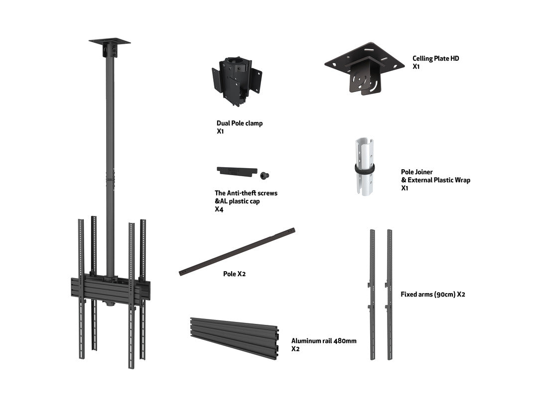 Multibrackets 42" - 75" MBC1UX2P 1.5m Display Ceiling Mount Pro For 2 Screens Ceiling Mount Bracket Multibrackets