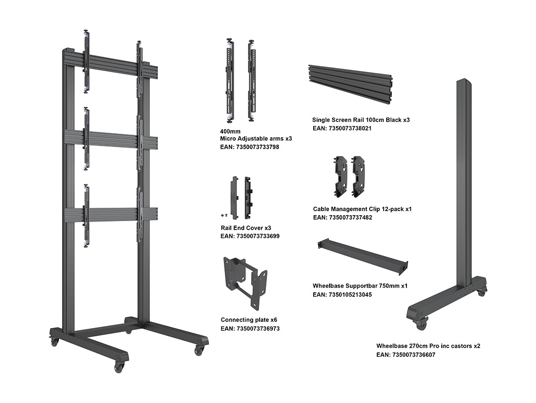 Multibrackets M Pro Series 46" - 75" 1X3 Video Wall Stand | 7350105216954 Wall Mount Bracket Multibrackets