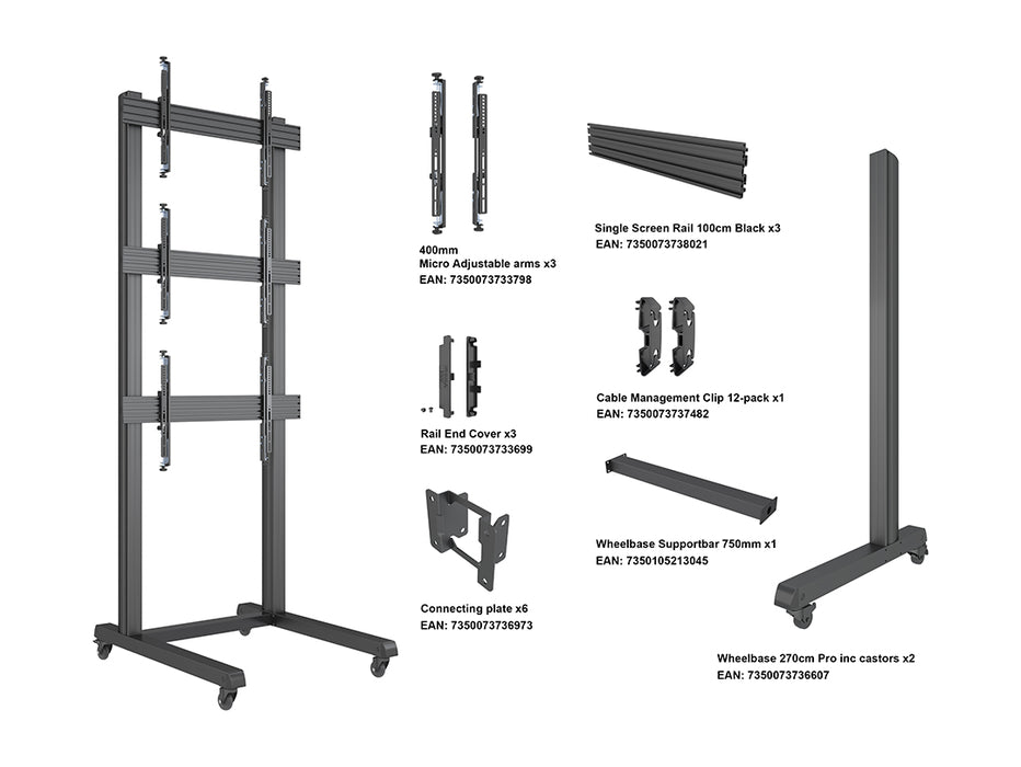 Multibrackets M Pro Series Video Wall Stand 1X3 - (46"-75")