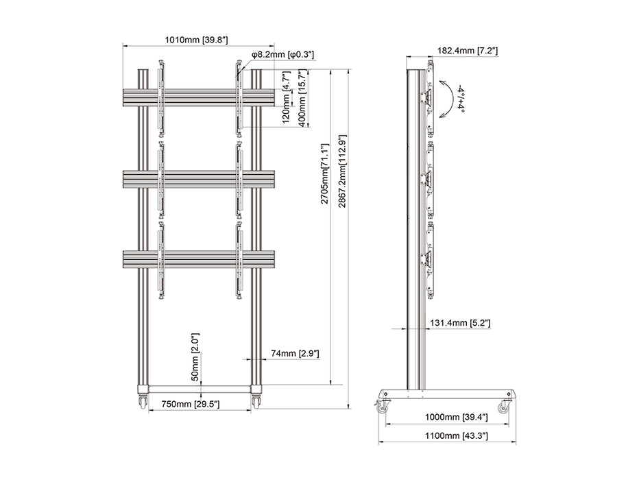 Multibrackets M Pro Series Video Wall Stand 1X3 - (46"-75")