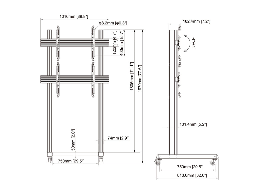 Multibrackets M Pro Series Video Wall Stand 1X2 - (46"-75") Video Wall Mount Multibrackets