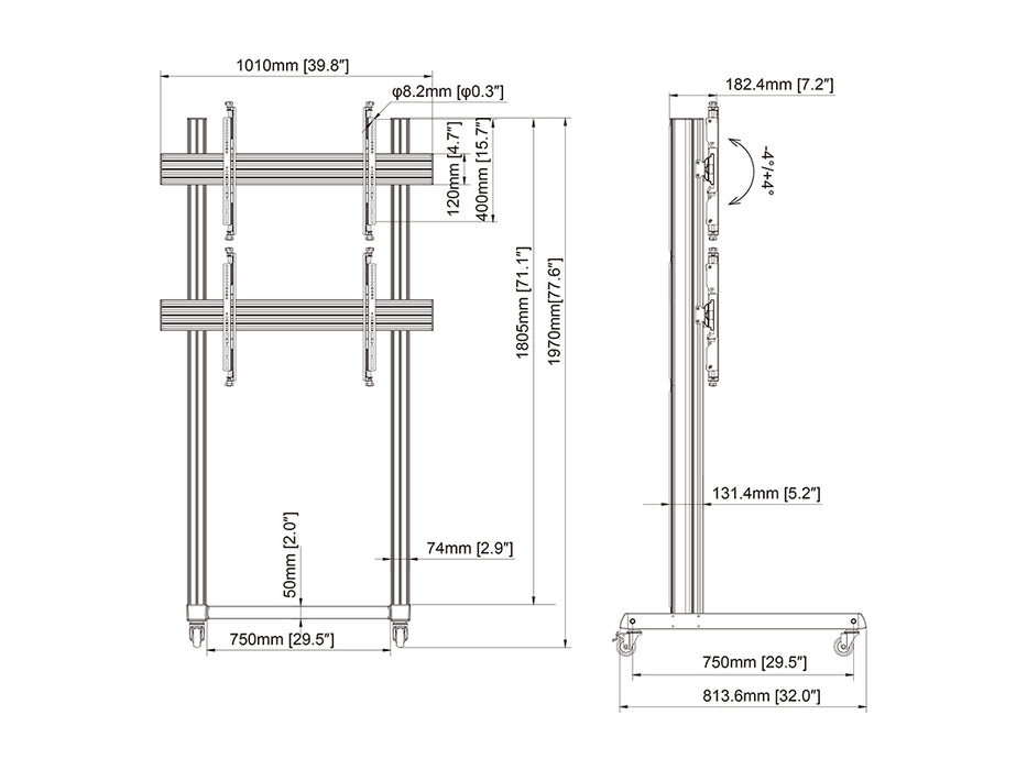 Multibrackets M Pro Series Video Wall Stand 1X2 - (46"-75") Video Wall Mount Multibrackets