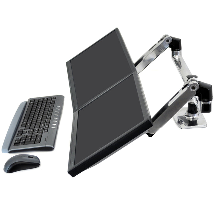 Ergotron LX Up to 27" Dual Side-by-Side Arm (Polished Aluminum) | 45-491-216 Monitor Arm Desk Mount Ergotron