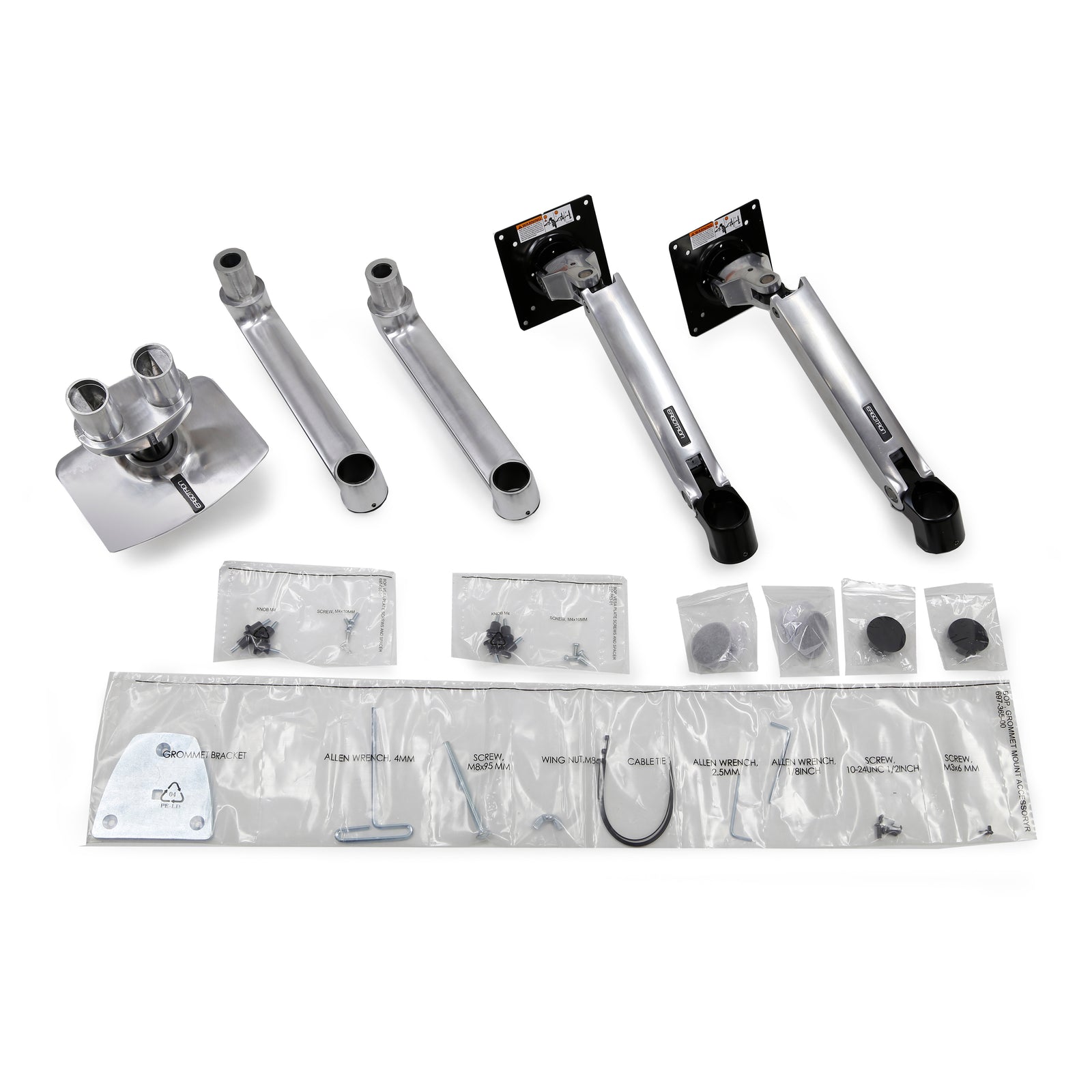 Ergotron LX Up to 27" Dual Side-by-Side Arm (Polished Aluminum) | 45-491-216 Monitor Arm Desk Mount Ergotron