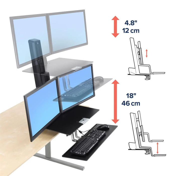 Ergotron 33-349-200 WorkFit-S, Dual Workstation with Worksurface, Black