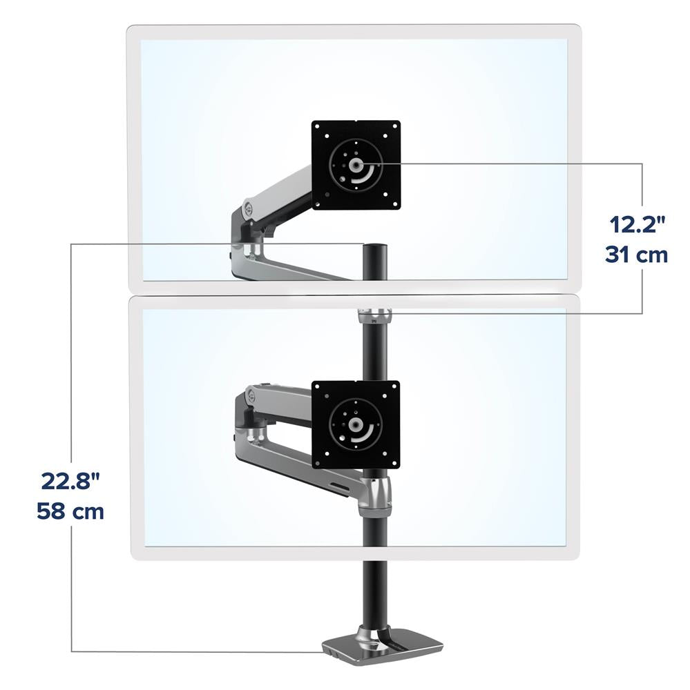 Ergotron LX Dual Stacking Arm, Tall Pole - For Up To 40" Screens - (Polished Aluminum) | 45-549-026 Monitor Arm Desk Mount Ergotron