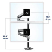 Ergotron LX Dual Stacking Arm, Tall Pole - For Up To 40" Screens - (Polished Aluminum) | 45-549-026 Monitor Arm Desk Mount Ergotron