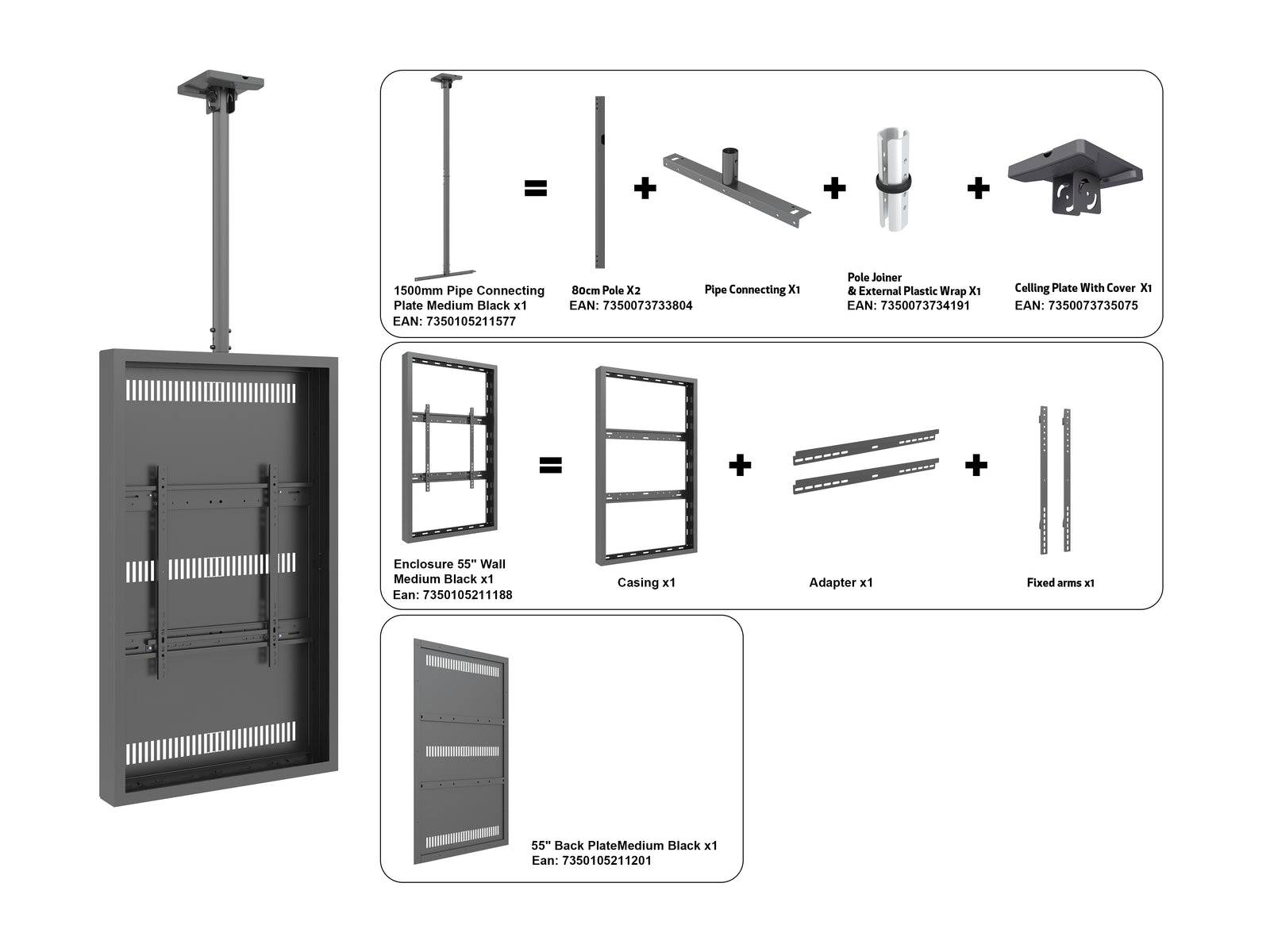 Multibrackets M Pro Series Enclosure 55" High Brightness Ceiling Medium Black Signage Display Enclosures Multibrackets