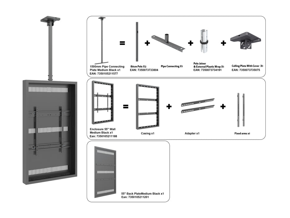 Multibrackets M Pro Series Enclosure 55" High Brightness Ceiling Medium Black Signage Display Enclosures Multibrackets