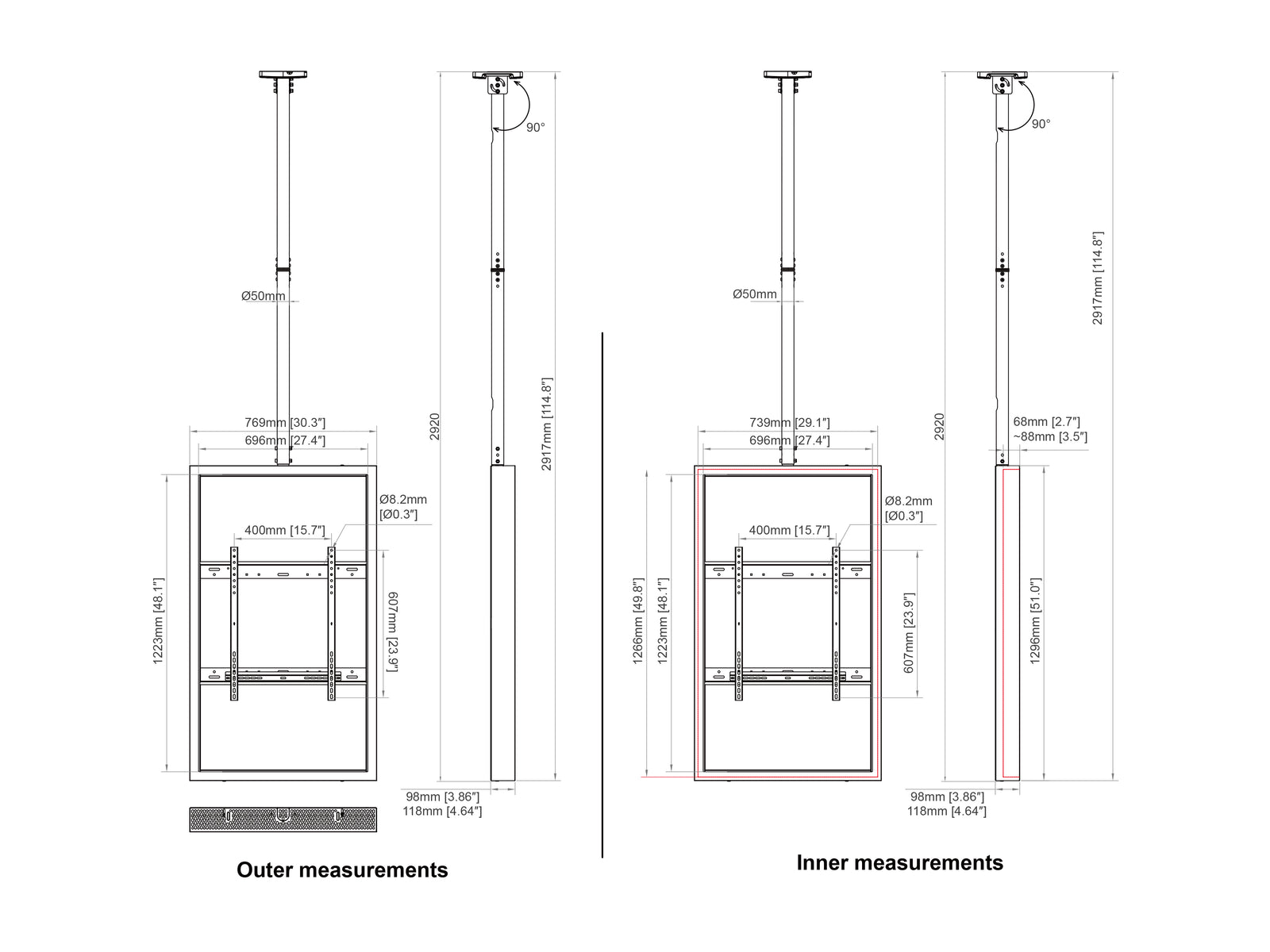 Multibrackets M Pro Series Enclosure 55" High Brightness Ceiling Medium Black Signage Display Enclosures Multibrackets