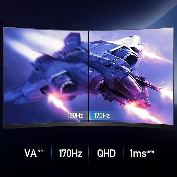 Koorui 32" Curved Gaming Monitor 2KQHD (2560x1440) 170hz Refresh Rate 1ms Response Time (Open Boxed) Desktop Monitor Koorui