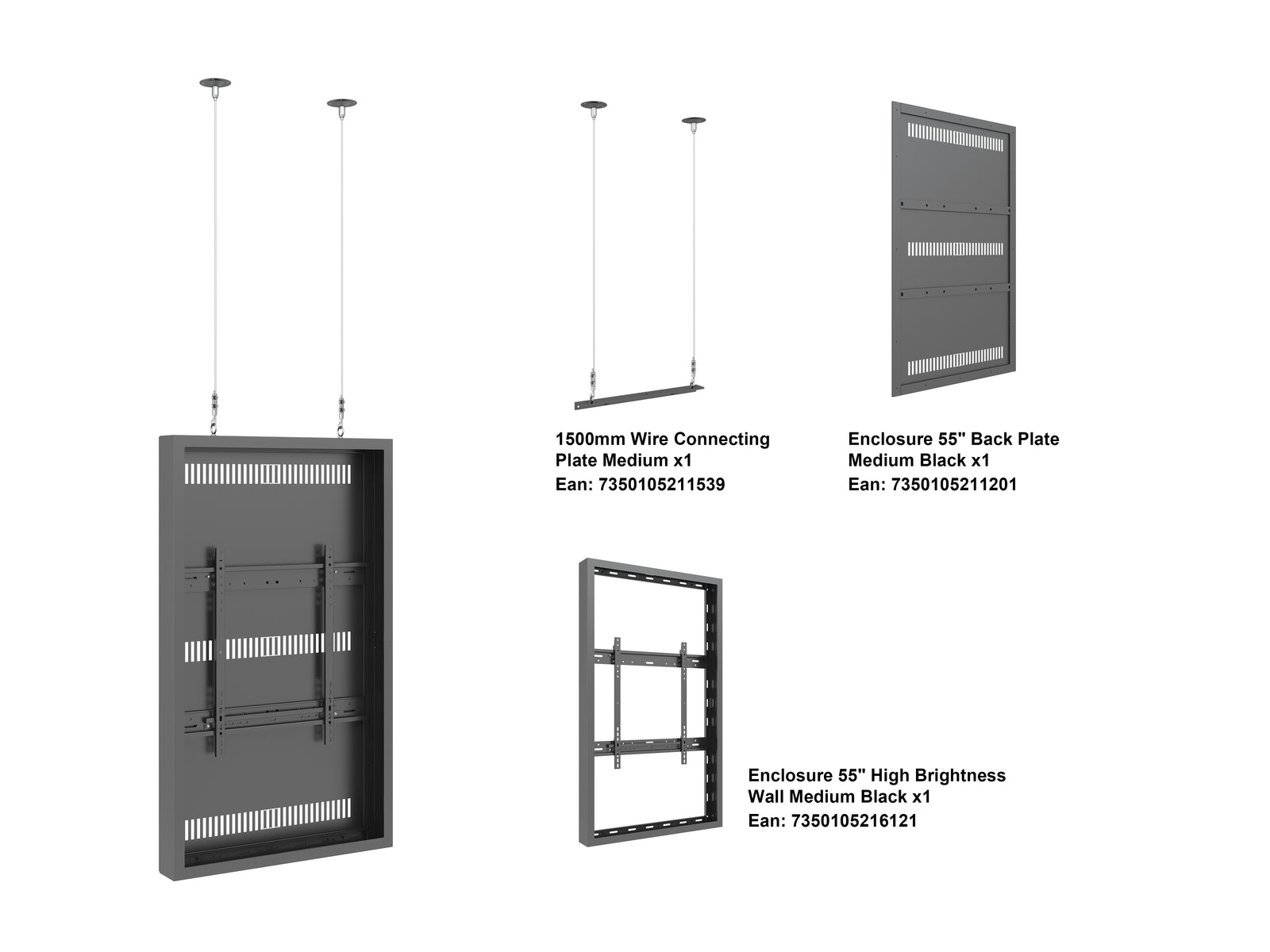 Multibrackets M Pro Series Enclosure 55" High Brightness Wire Medium Black Signage Display Enclosures Multibrackets