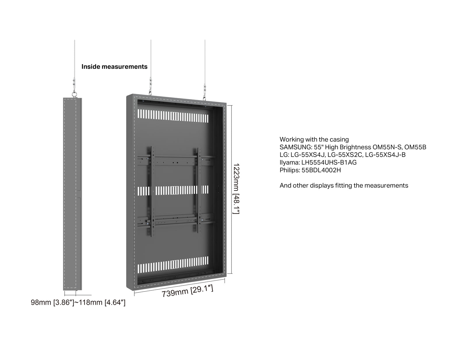 Multibrackets M Pro Series Enclosure 55" High Brightness Wire Medium Black Signage Display Enclosures Multibrackets