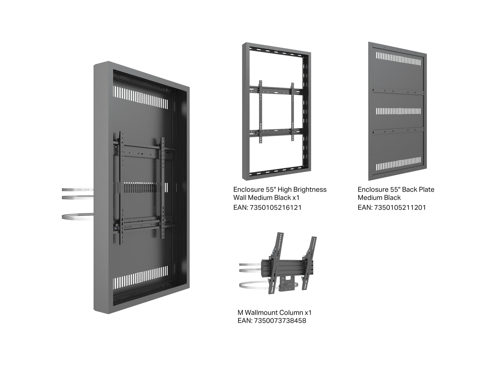 Multibrackets M Pro Series Enclosure 55" High Brightness Column Medium Black Signage Display Enclosures Multibrackets