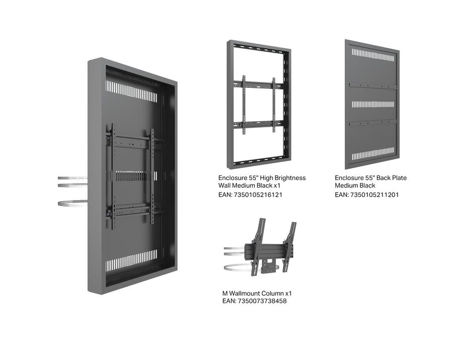 Multibrackets M Pro Series Enclosure 55" High Brightness Column Medium Black Signage Display Enclosures Multibrackets
