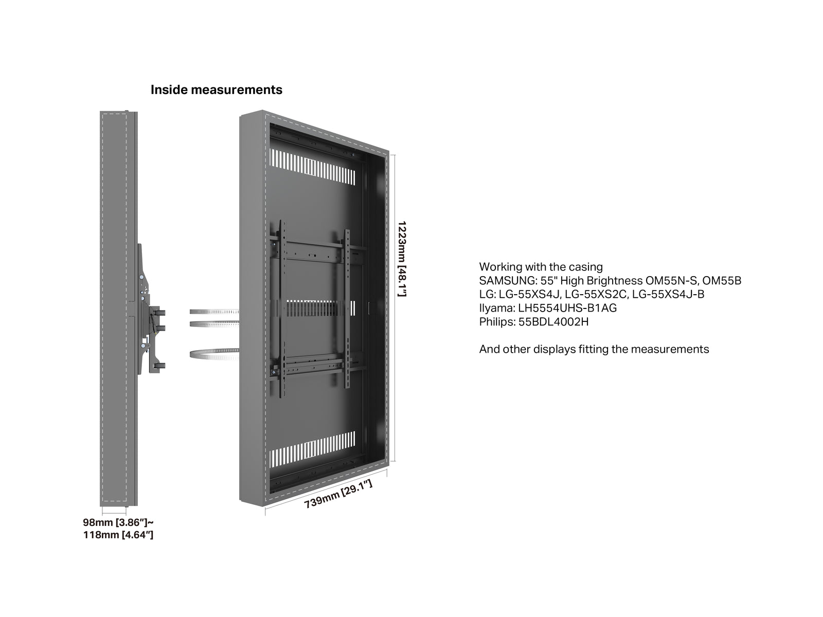 Multibrackets M Pro Series Enclosure 55" High Brightness Column Medium Black Signage Display Enclosures Multibrackets