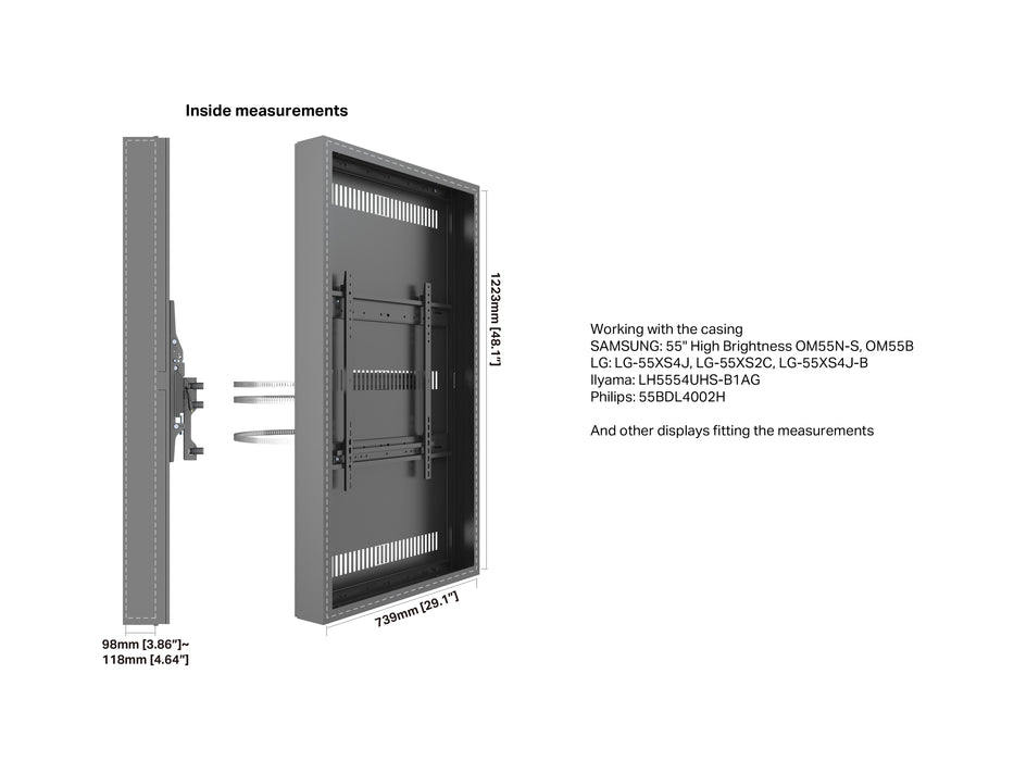 Multibrackets M Pro Series Enclosure 55" High Brightness Column Medium Black Signage Display Enclosures Multibrackets