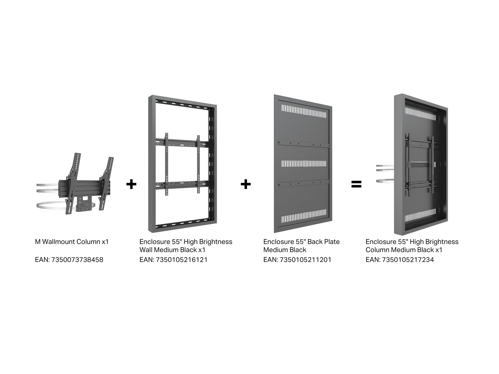 Multibrackets M Pro Series Enclosure 55" High Brightness Column Medium Black Signage Display Enclosures Multibrackets