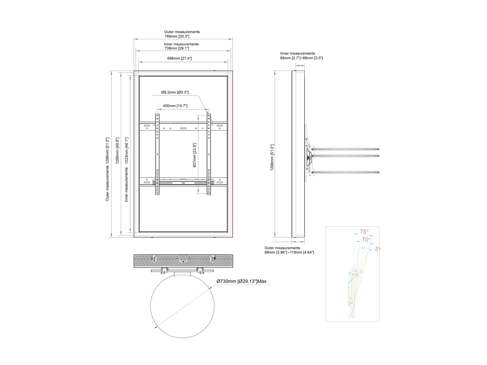 Multibrackets M Pro Series Enclosure 55" High Brightness Column Medium Black Signage Display Enclosures Multibrackets