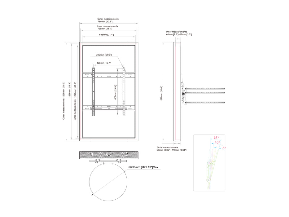 Multibrackets M Pro Series Enclosure 55" High Brightness Column Medium Black Signage Display Enclosures Multibrackets