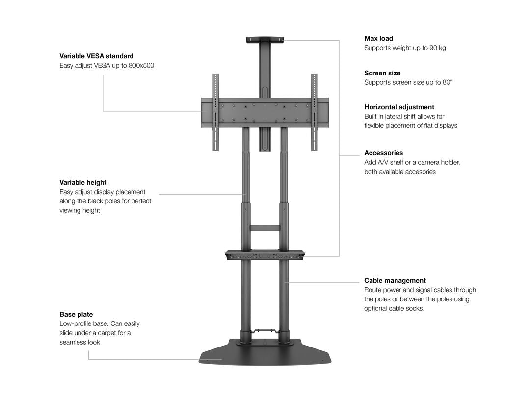 Multibrackets M Public Floorbase Basic 180 Incl Shelf & Cameraholder Floor Stand Multibrackets