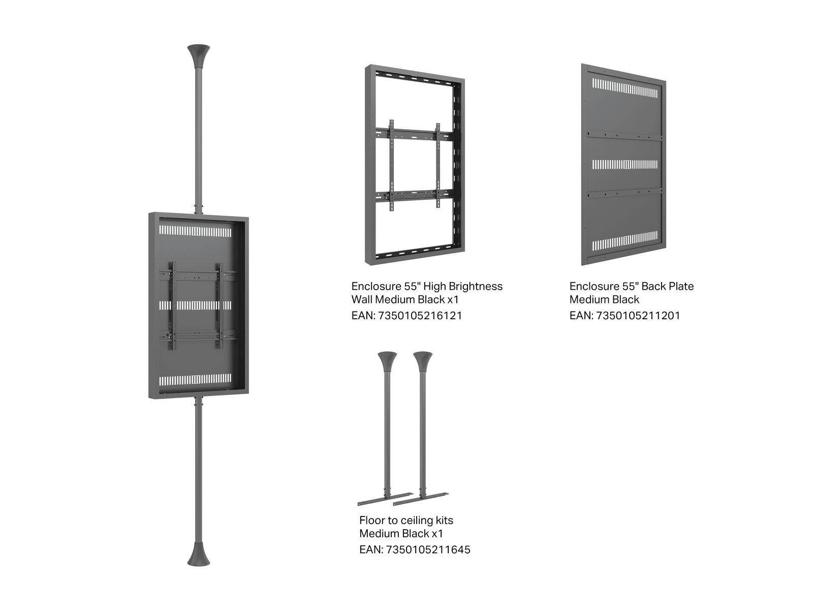 Multibrackets M Pro Series Enclosure 55" High Brightness Floor to Ceiling Medium Black Signage Display Enclosures Multibrackets