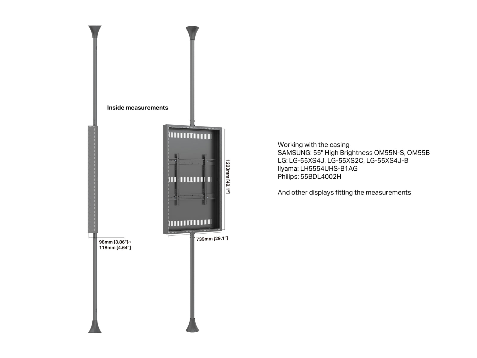 Multibrackets M Pro Series Enclosure 55" High Brightness Floor to Ceiling Medium Black Signage Display Enclosures Multibrackets